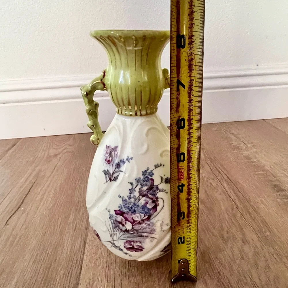 Antique c1910 RW Rudolstadt Germany Porcelain Bisque Floral‎ 2 Handle Vase Fixed